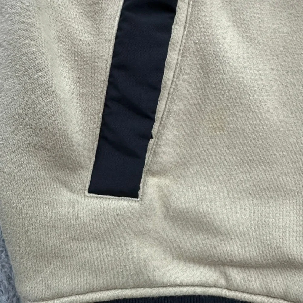 The North Face Men's Large Fleece Hooded Jacket Tan Black Colorblock Full Zip